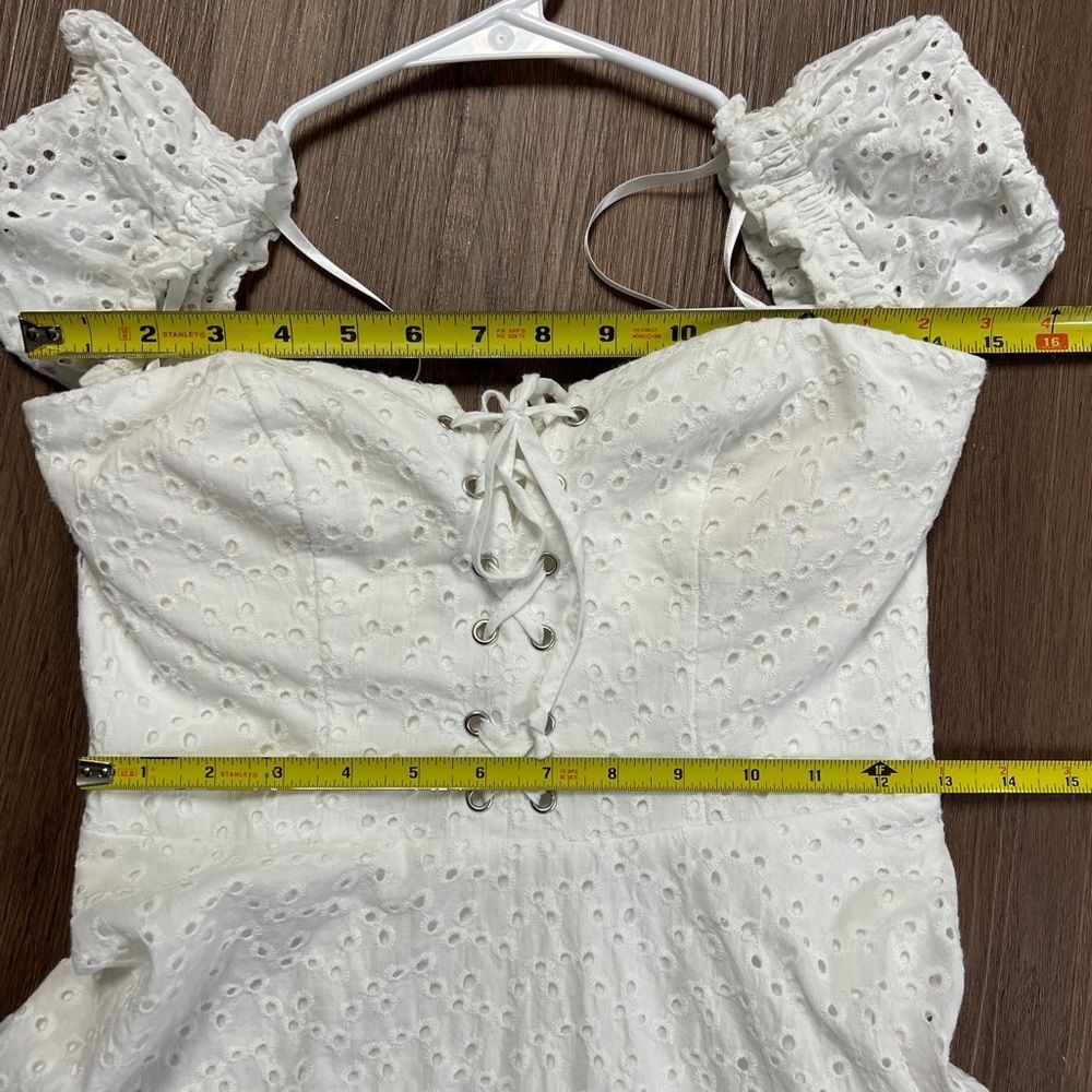 City Studio White Eyelet Off the Shoulder Milkmaid Dress, sz 3 Juniors. Lace up - Picture 16 of 16